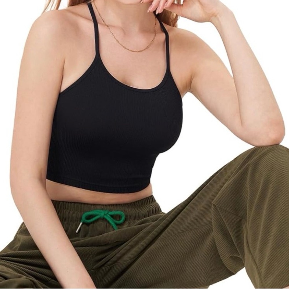 Women's Black Ribbed Crop Top - Picture 4 of 5